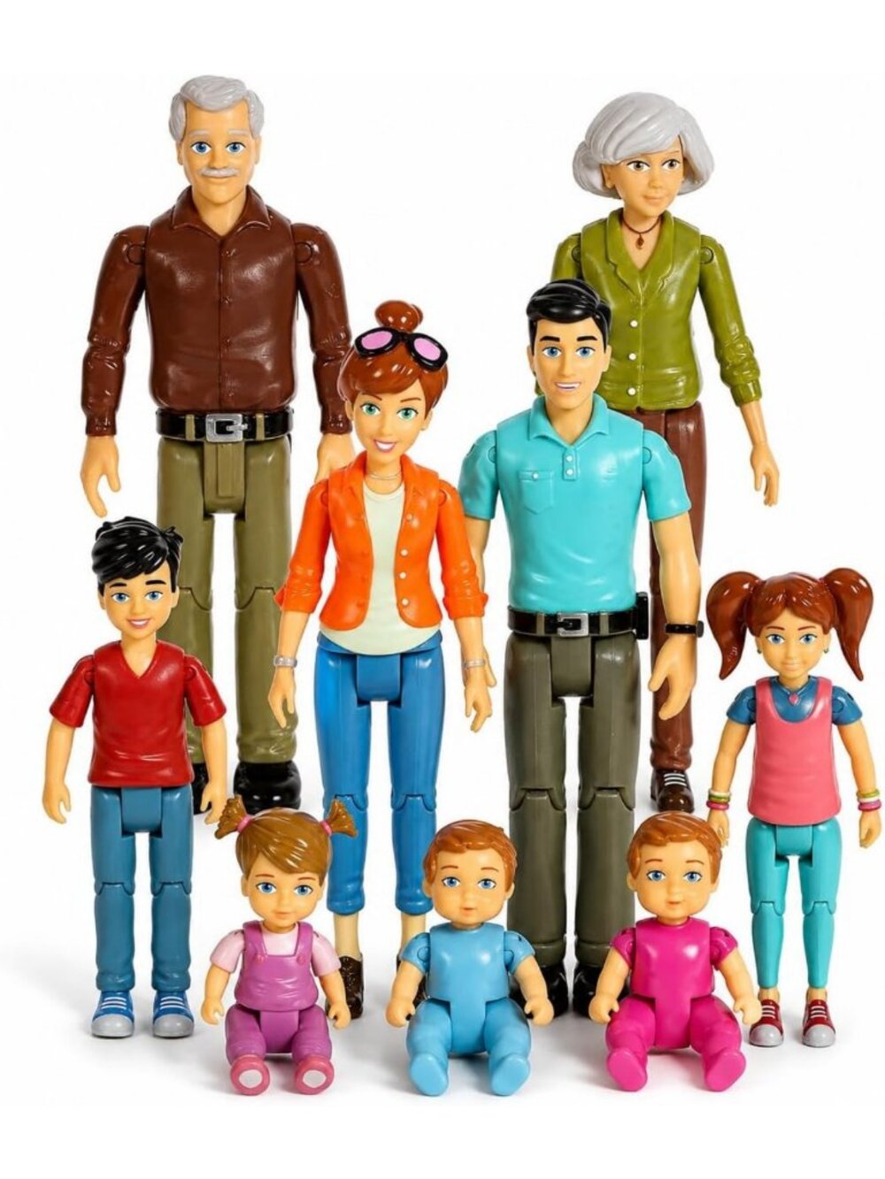 Mini Dollhouse Figures Set of 9 | Bendable Family Dolls for Pretend Play (1:12
